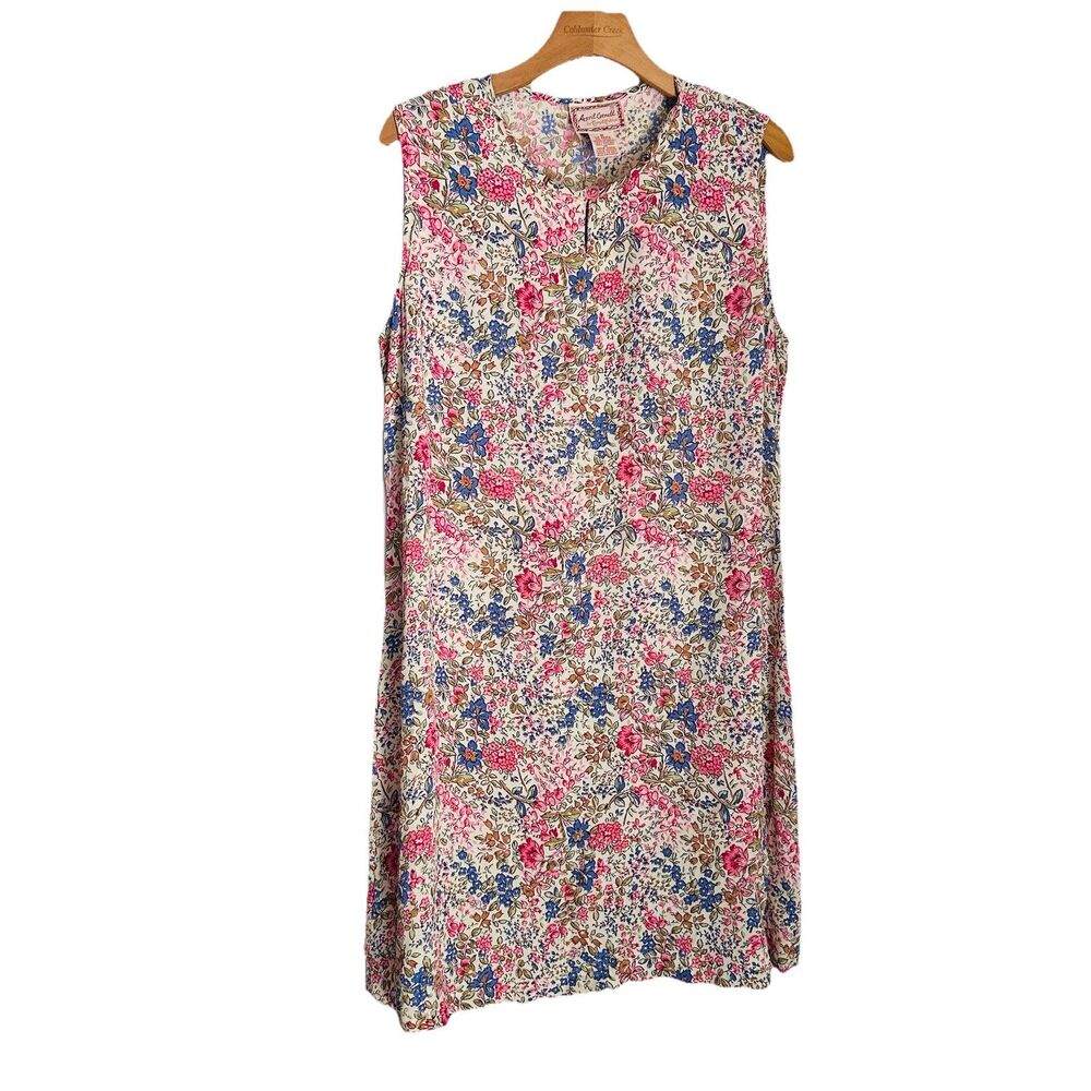VTG April Cornell Midi Dress M Ditsy Floral Pink Sleeveless Garden Cottagecore
